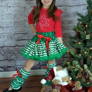 Christmas Tutu Skirts For Toddler Girls Green and White Striped Brand New